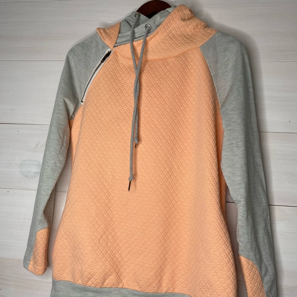 Peach and Gray Women's Hoodie - Small
